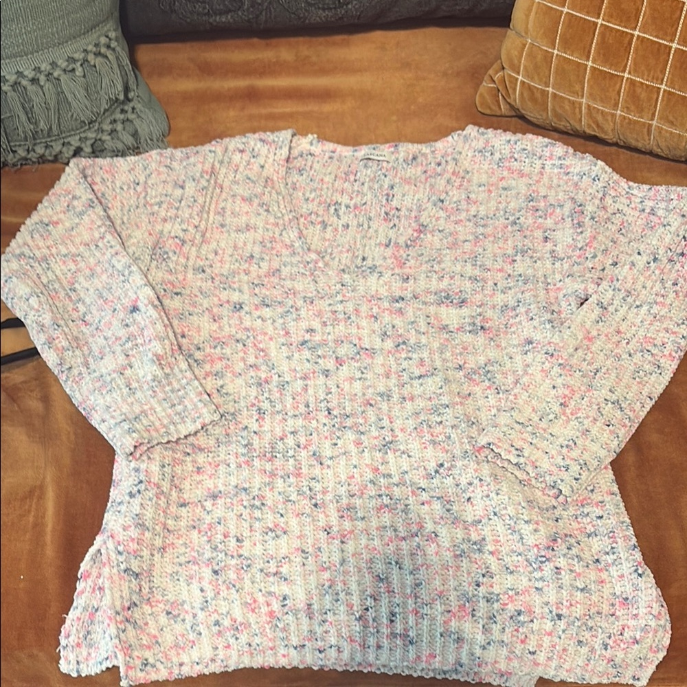 Pink and Blue Crew Neck Speckled Sweater